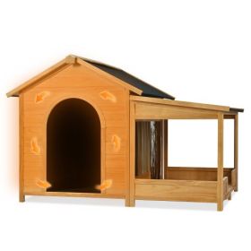 60.2  Large Outdoor Dog House With Insulated Liner For Winter Waterproof Dog Kennel For Medium & Large Dogs, Dog House With Porch And Asphalt Roo (Option: Natural)